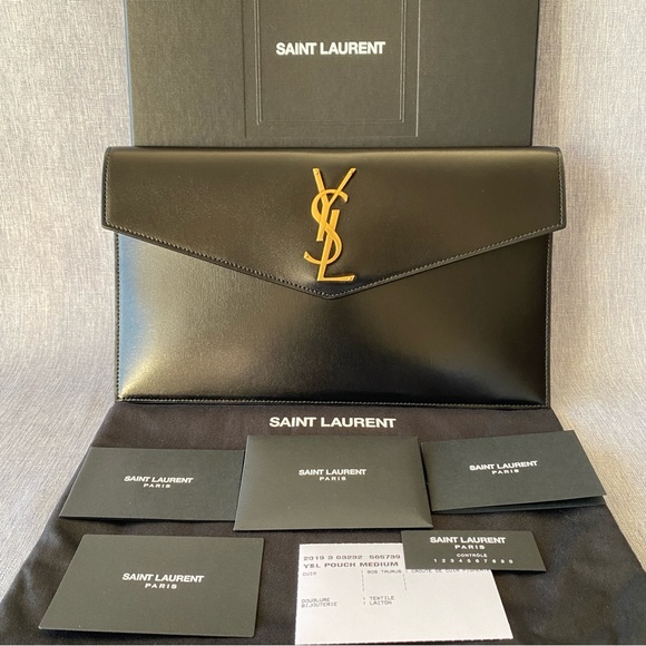 Saint Laurent Handbags - BNIB - Saint Laurent | Smooth Shiny Calfskin Medium Envelope Pouch Clutch